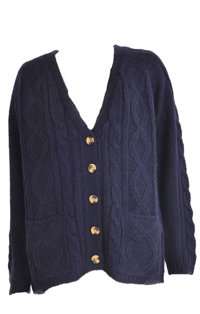 Cable Knit Cardigan In Indigo